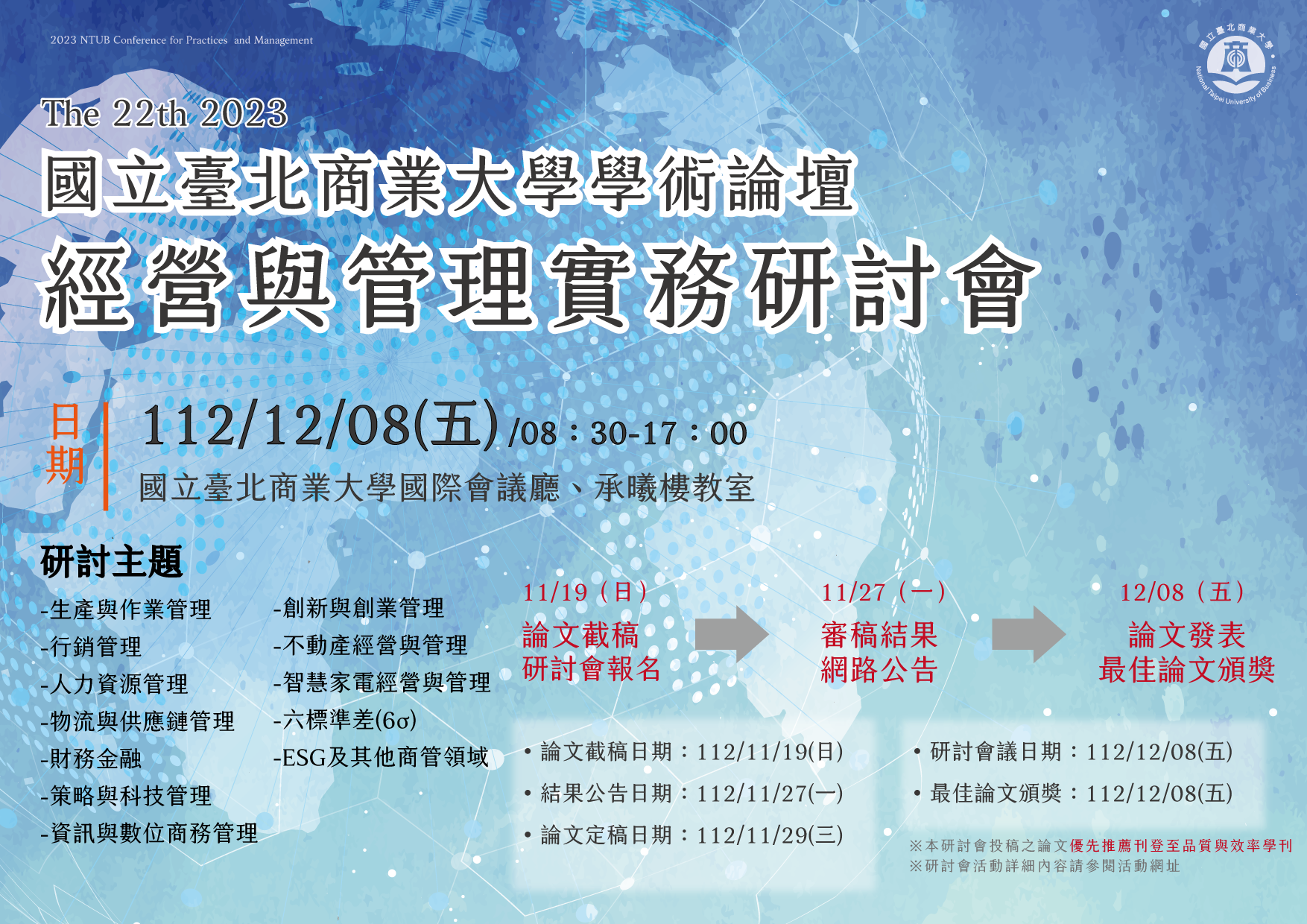 研討會】2023國立臺北商業大學學術論壇-經營與管理實務研討會